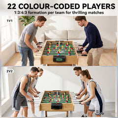 SPORTNOW 4ft Table Football, Foosball Game Table with 22 Players, 2 Balls and Manual Scorers for Family, Natural Wood Finish