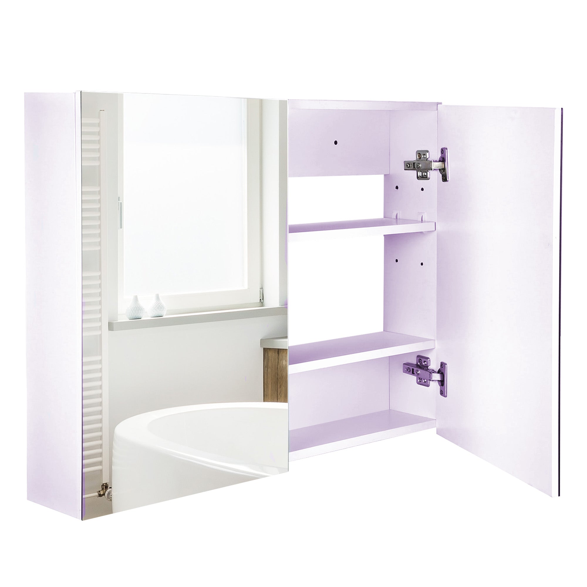 HOMCOM 80 x 15 cm Double Door Bathroom Mirror Cabinet - White