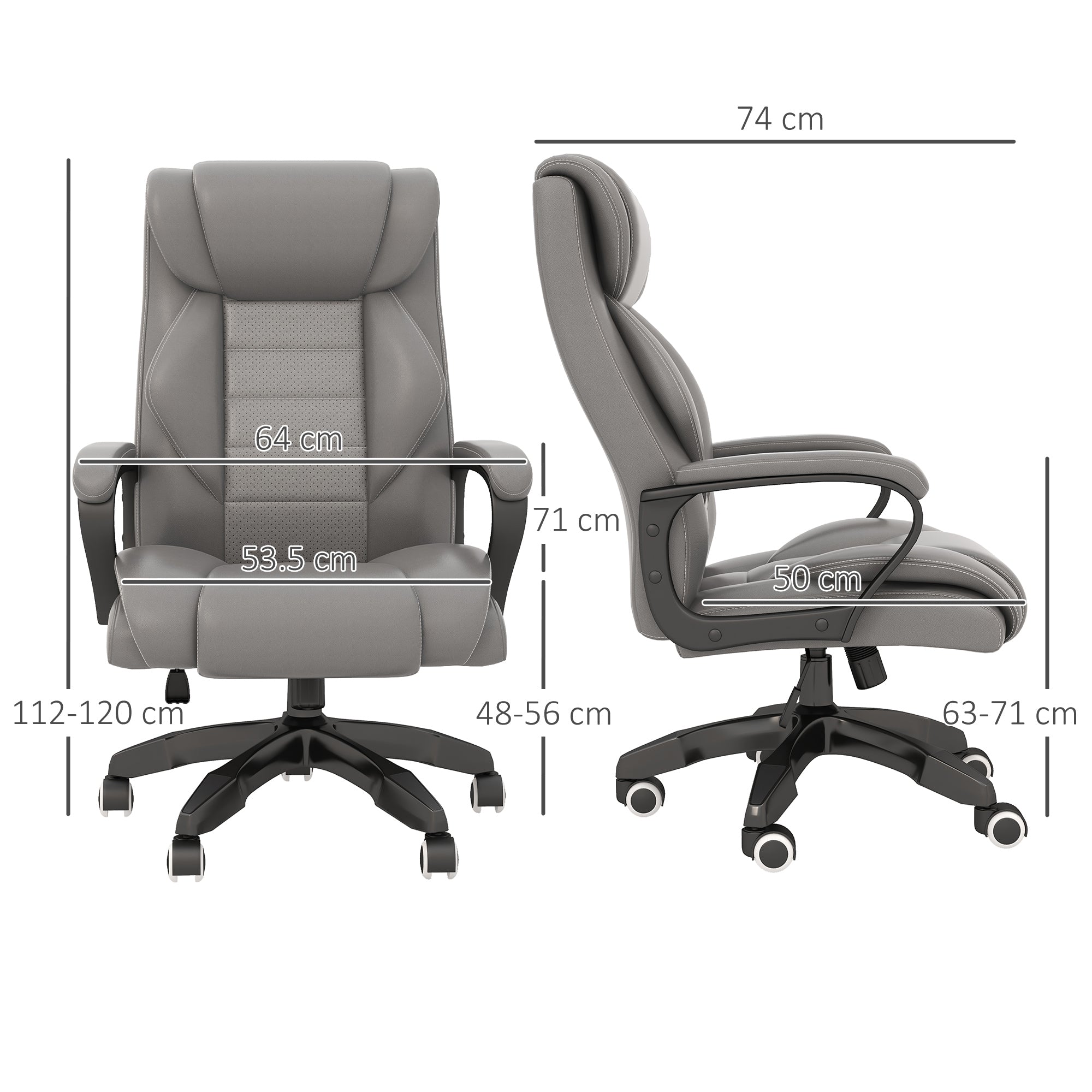 Vinsetto Office Chair with 6-Point Maaage and Back Heat, PU Desk Chair with Padded Seat and Armrest, Computer Chair with Tilt Function for Home, Grey