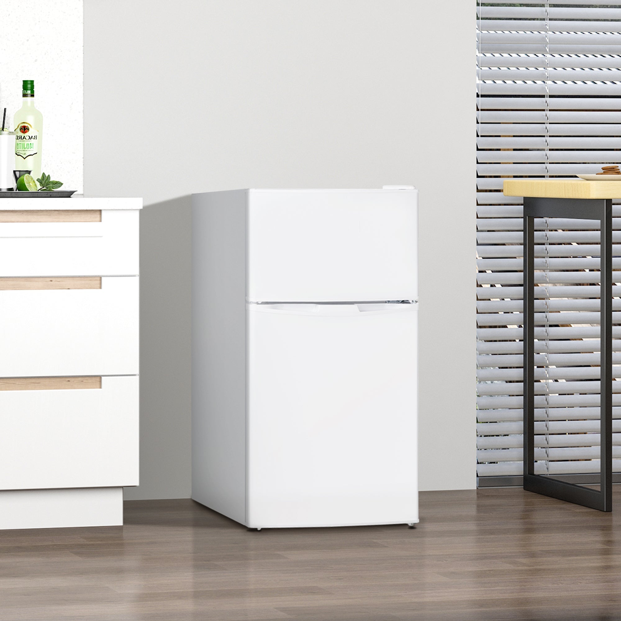 HOMCOM 88L Under Counter Fridge Freezer, Small Refrigerator with 5-Setting, 3 Star Freezer Rating, White