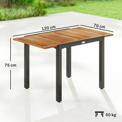 Outsunny Patio Dining Table Expandable Outdoor Dining Table Acacia Wood Top 80-120 cm Natural and Black