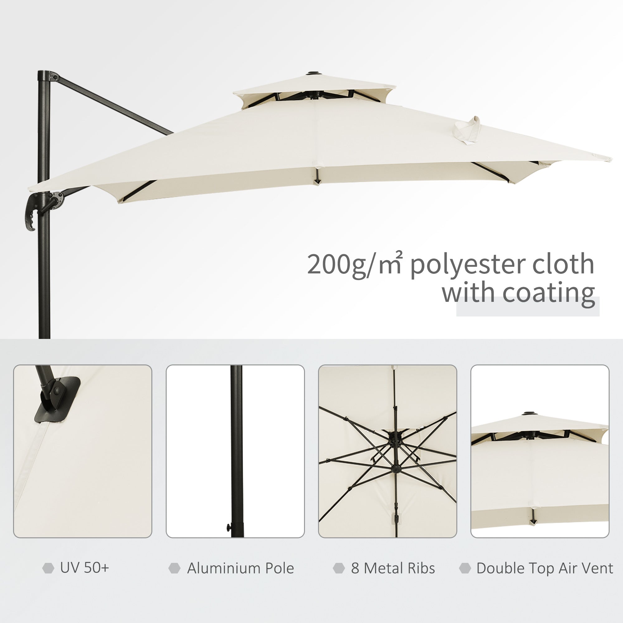 Outsunny Steel Frame Outdoor Roma Cantilever Umbrella