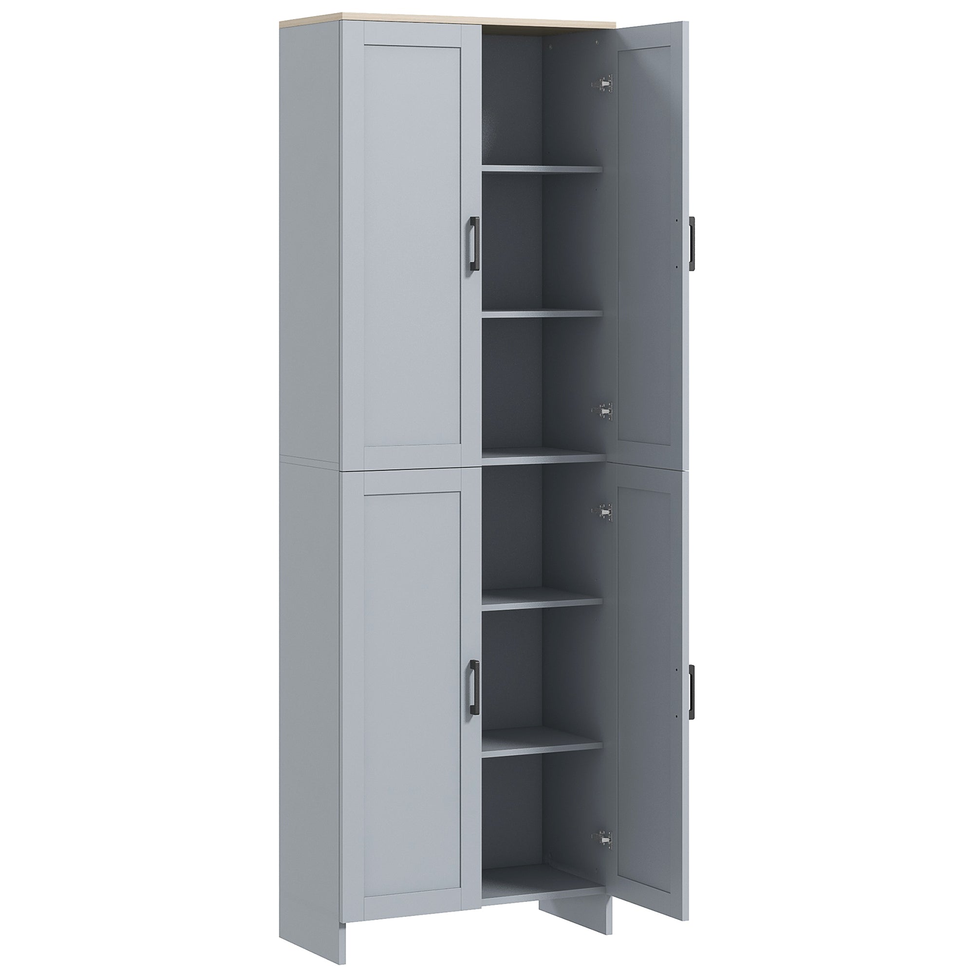 HOMCOM Freestanding Kitchen Cupboard, 4-Door Storage Cabinet with Adjustable Shelves, Modern Kitchen Pantry for Dining Room, 170cm, Grey