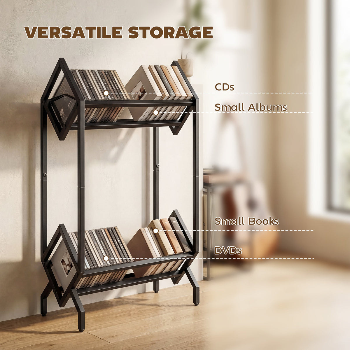 HOMCOM 50 CD Storage Rack, 2-Tier Metal CD Storage Unit, Free Standing, Easy to Assemble, Black