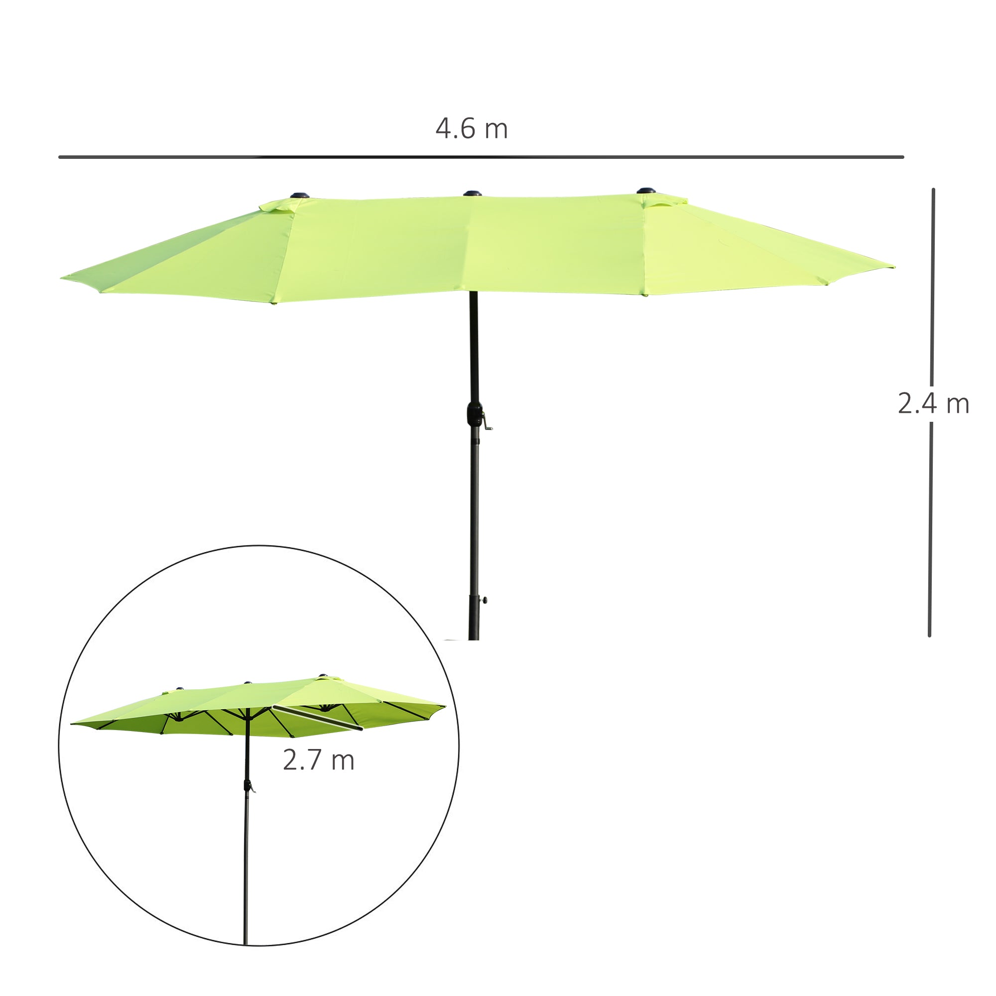 Outsunny Double-side Umbrella Parasol, 2.7x4.6Wx2.4H m-Grass Green