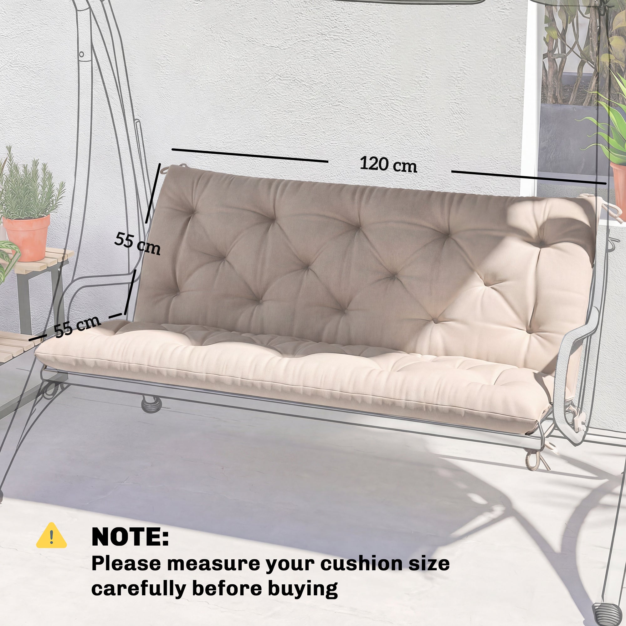 Outsunny Garden Bench Cushion, 2 Seater Swing Chair Cushion, Seat Pad with Ties for Indoor and Outdoor Use, 110 x 120 cm