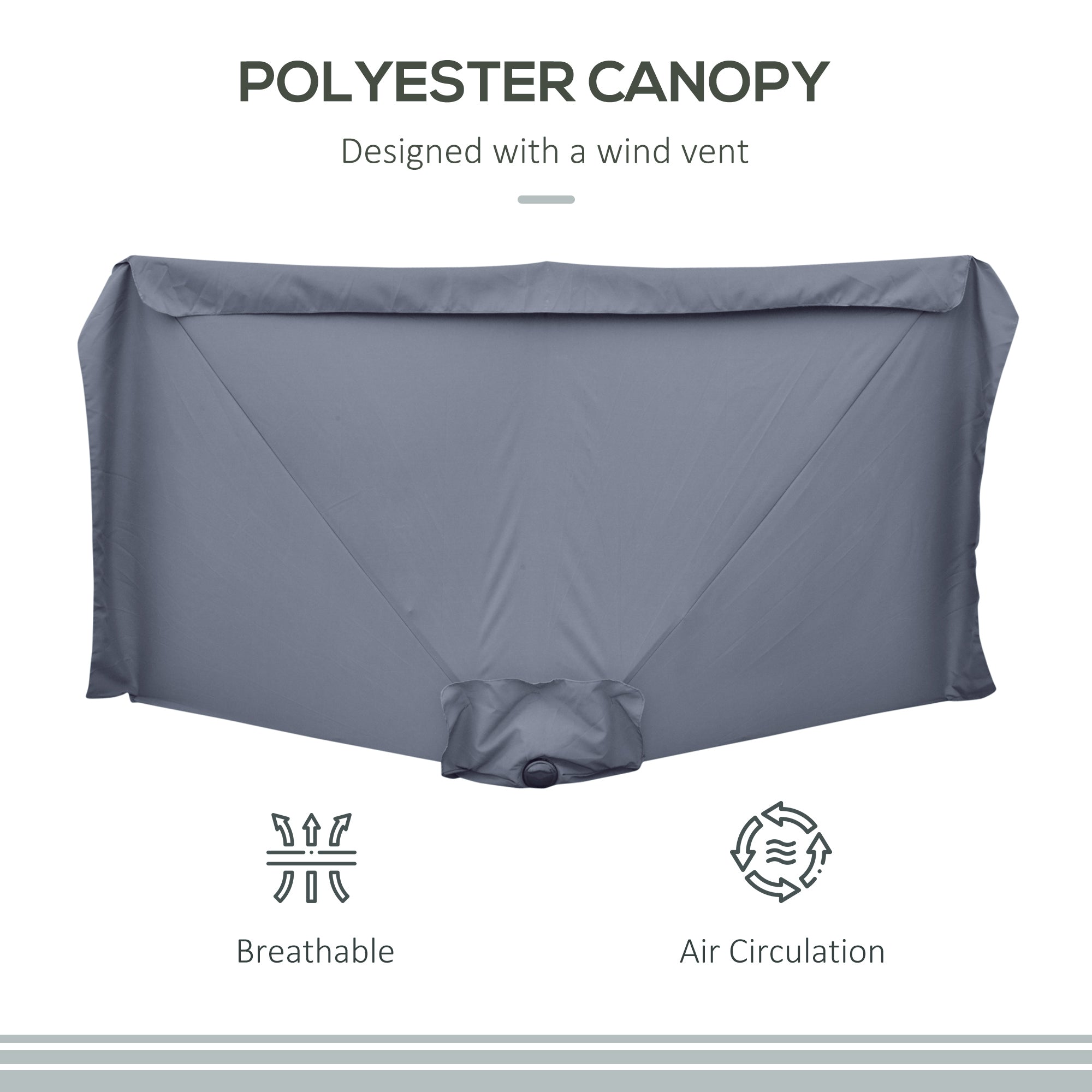 Outsunny 2.3m Half Parasol Semi Round Umbrella Patio Metal Frame Crank Handle for Balcony-- NO BASE INCLUDED, Grey