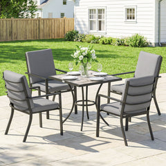 Outsunny 5 Pieces Outdoor Dining Set with Cushions, Garden Dining Set for 4 with Square Table and Stackable Chairs