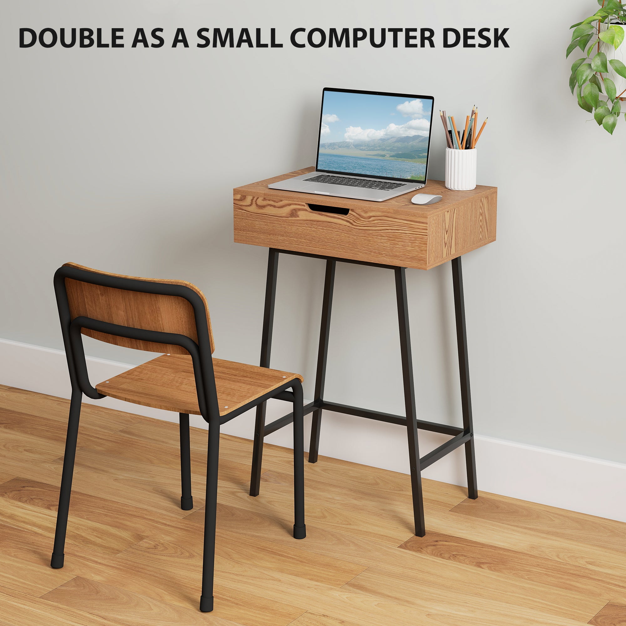 HOMCOM Vanity Desk with Flip-Up Mirror, Industrial Dressing Table with 16 Small Compartments for Bedroom, Natural Wood Effect