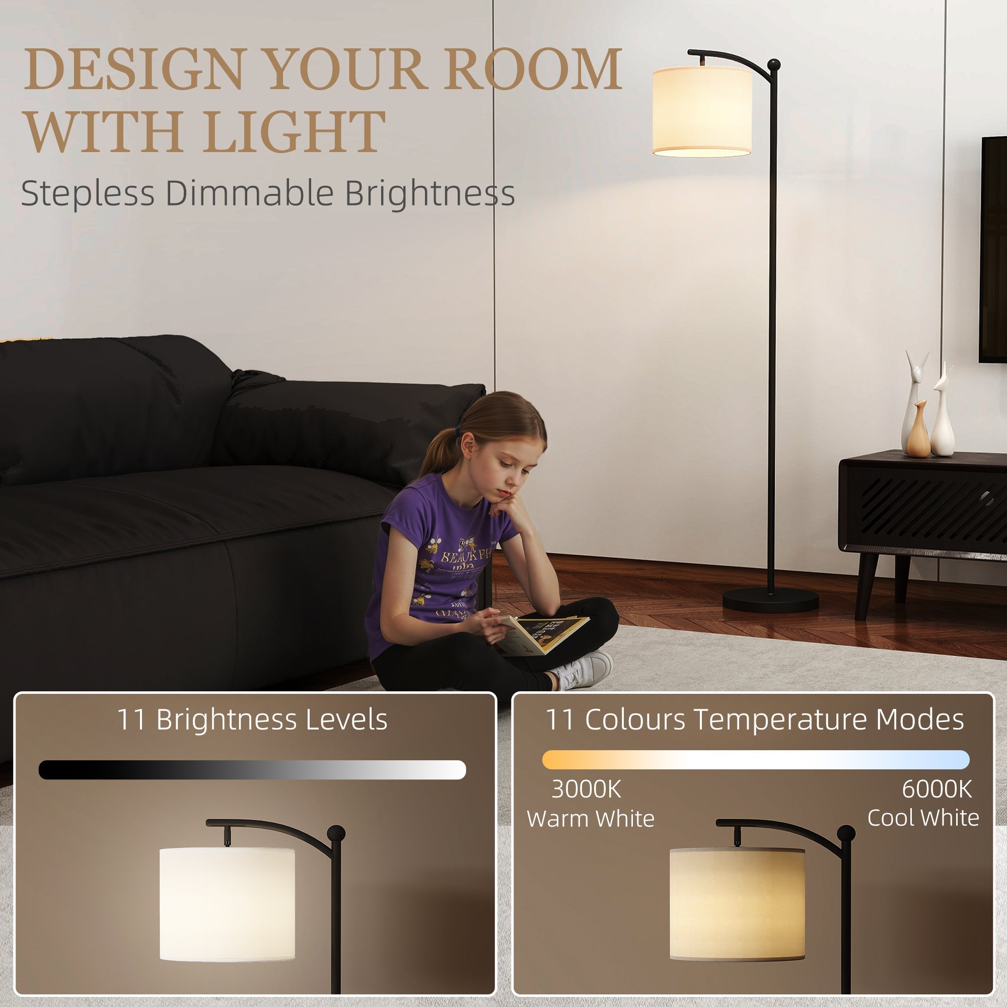 HOMCOM LED Floor Lamp with Remote Control - Black