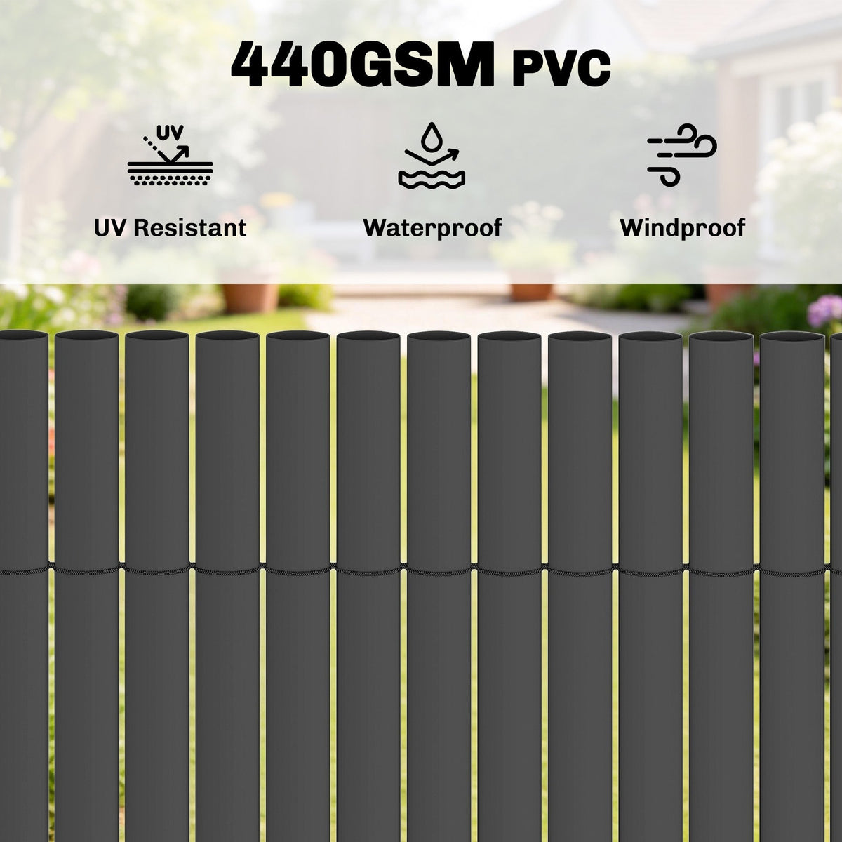 Outsunny 2Pcs Plastic Privacy Screening Fence, 1m x 3 m Waterproof Windbreak Fence, Dark Grey