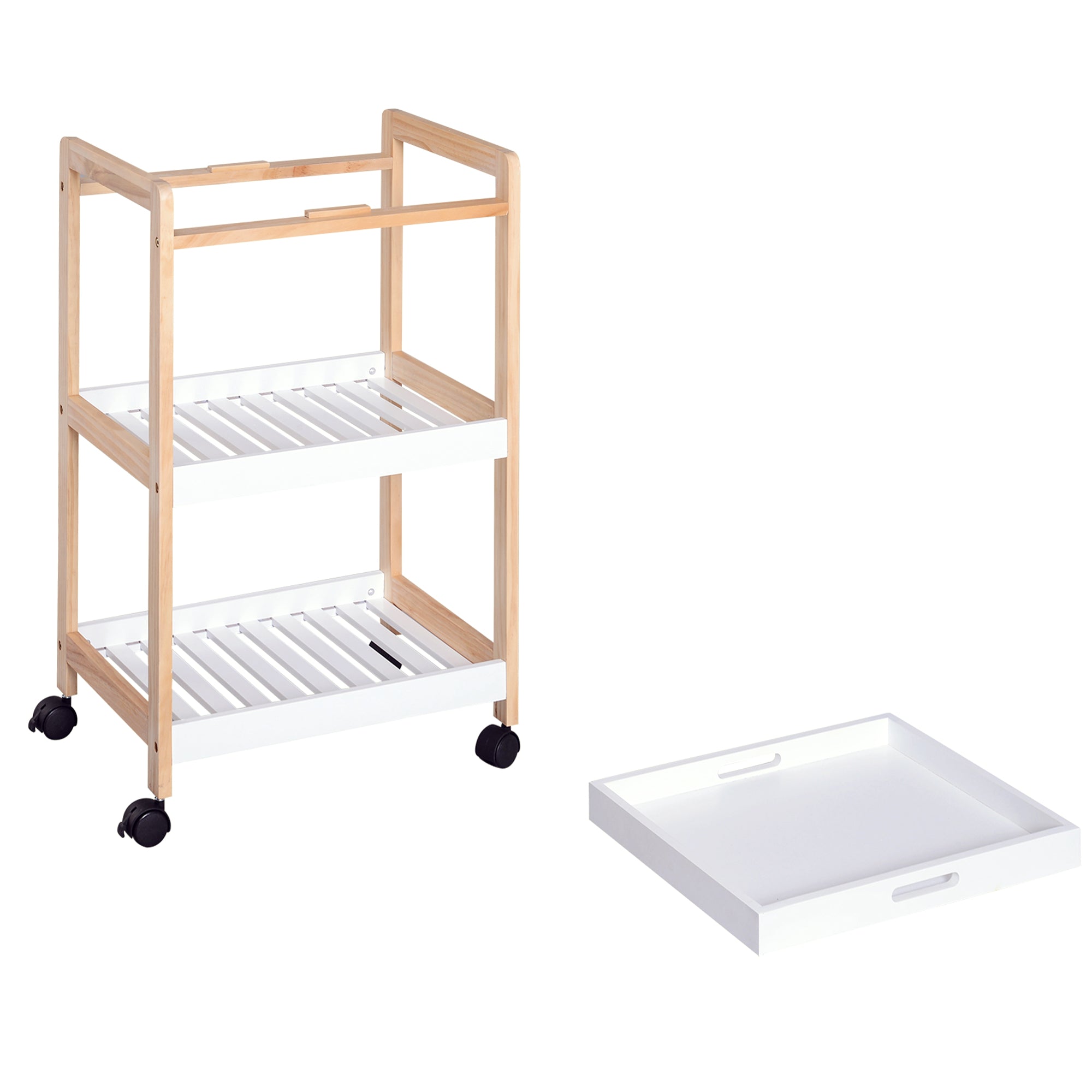 HOMCOM 3-Tier Mobile Kitchen Trolley Cart Storage Shelves Rack Rolling Wheels White 46 x 35 x 74.5 cm