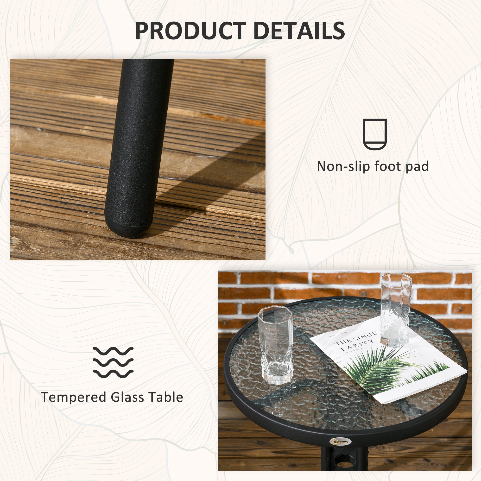 Outsunny 3 Pieces Rattan Bistro Set - Black