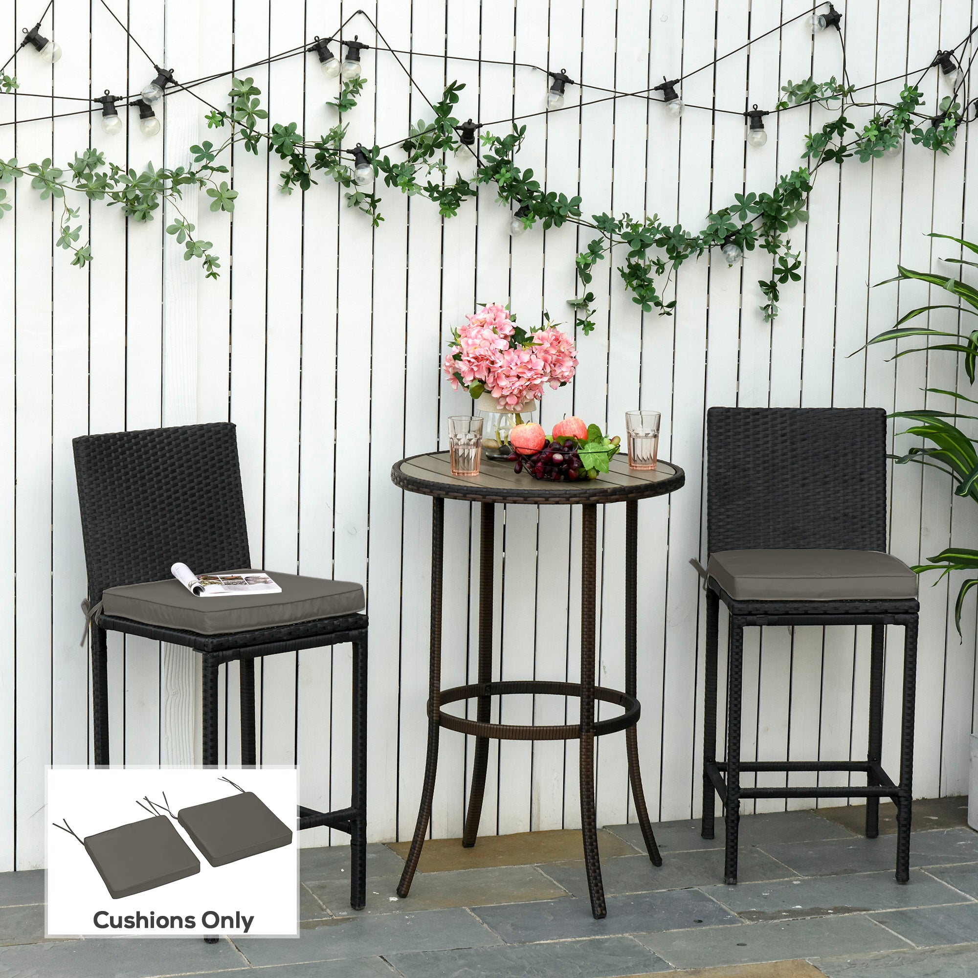 Outsunny Set of 2 Garden Chair Cushions with Ties, 45 x 45 cm Replacement Cushions for Outdoor Furniture, Dark Grey