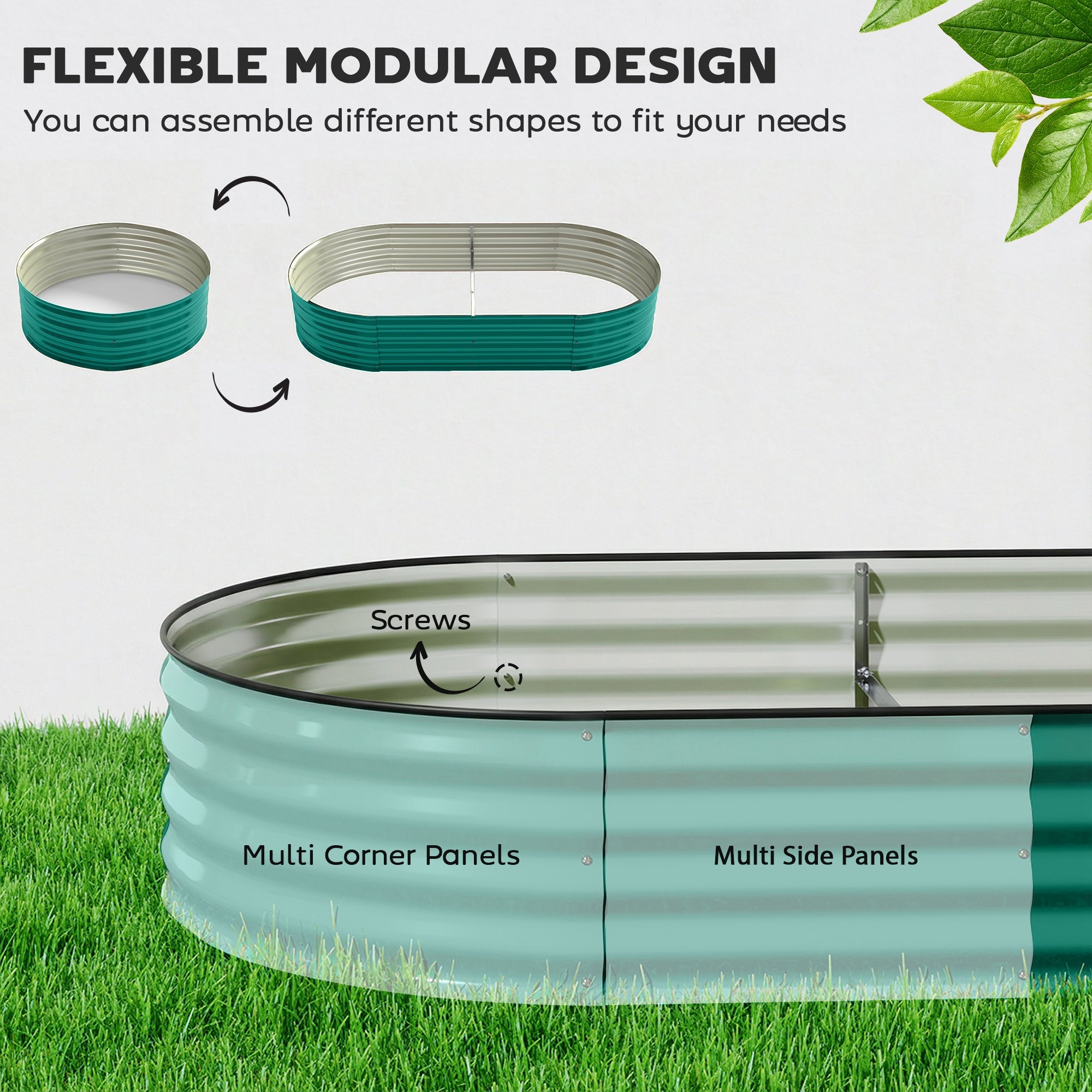 Outsunny Galvanised Raised Garden Bed, Metal Planter Box with Safety Edging, for Flowers, Herbs, Succulents, Light Green