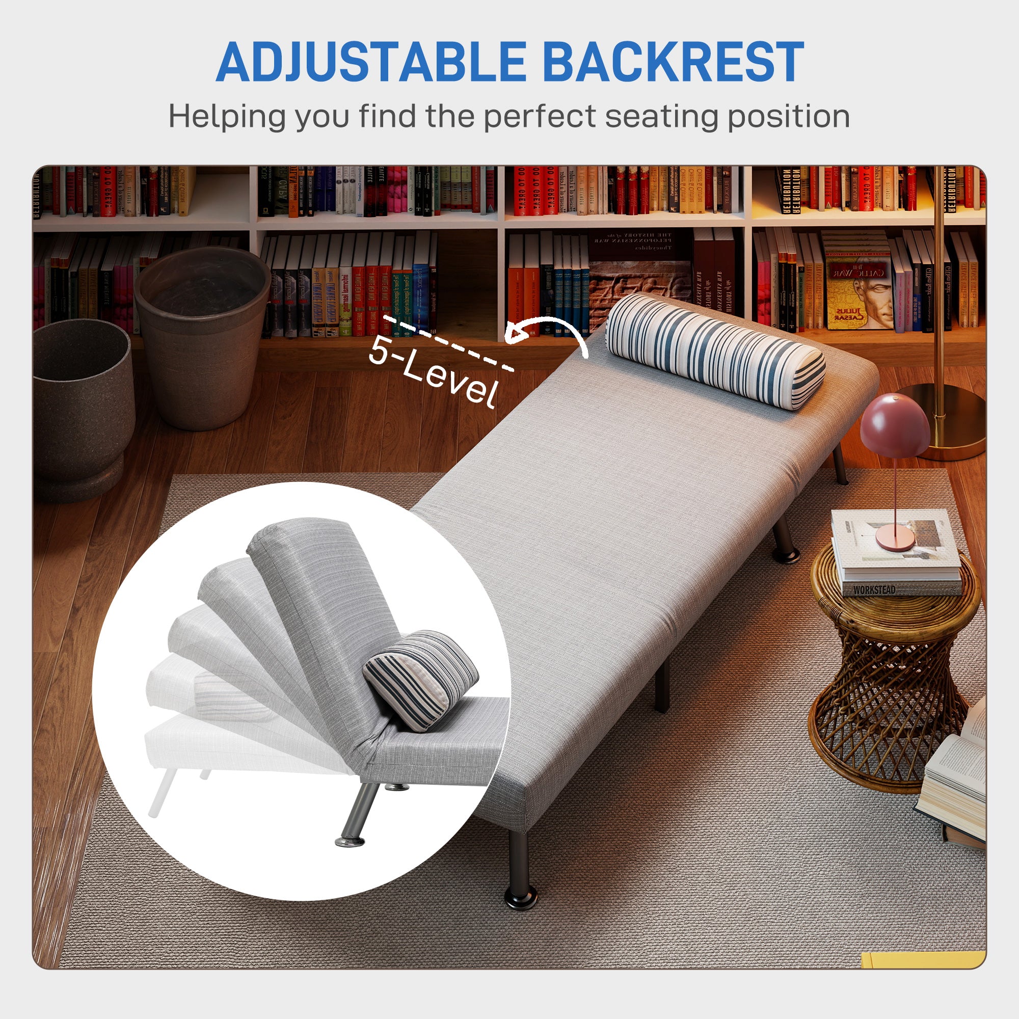 HOMCOM Single Sofa Bed, 1 Person Sleeper Foldable Lounge with Pillow, Grey