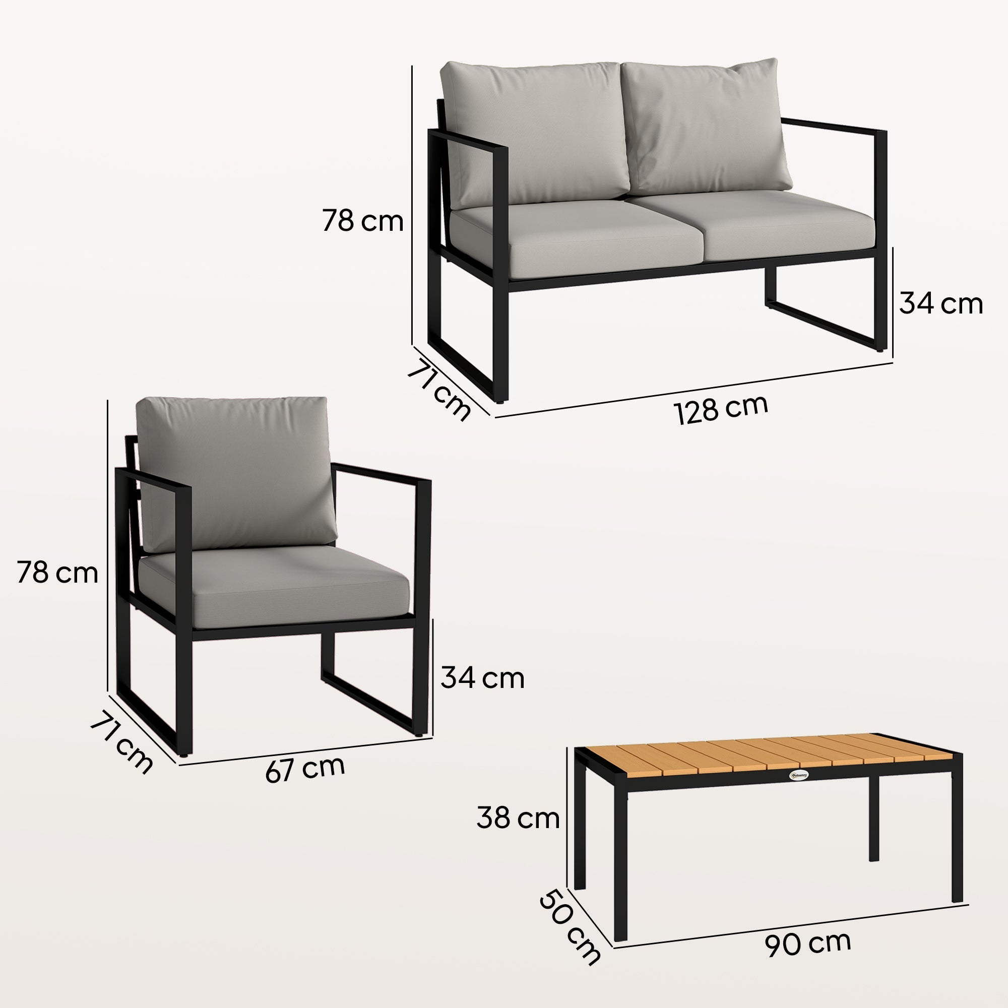 Outsunny Outdoor Garden Furniture Set, 4 Piece Patio Furniture with Slatted Table, Indoor Outdoor Balcony Patio Conservatory Set
