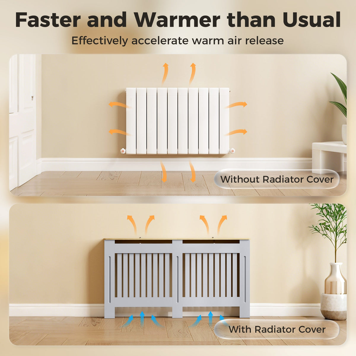HOMCOM Slatted Radiator Cover, Painted Cabinet with Line Grill Design, 152L × 19W × 81H cm, Grey