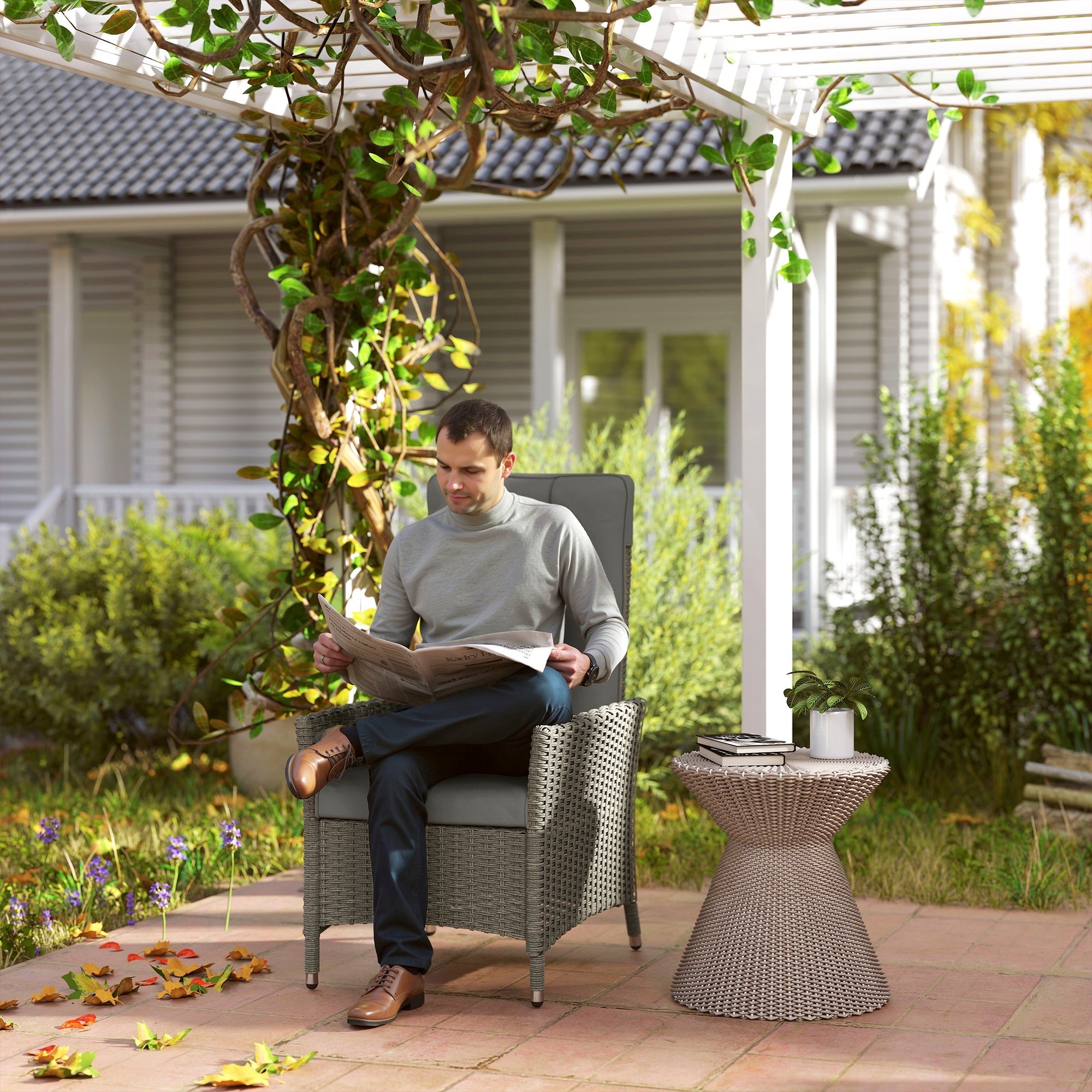 Outsunny 105°-150° Reclining Rattan Chair - Grey