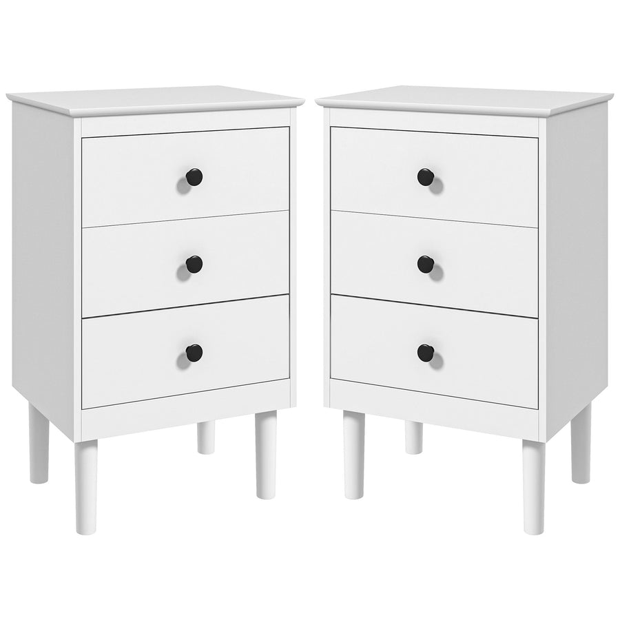 HOMCOM Set of Two Three-Drawer Bedside Tables - White
