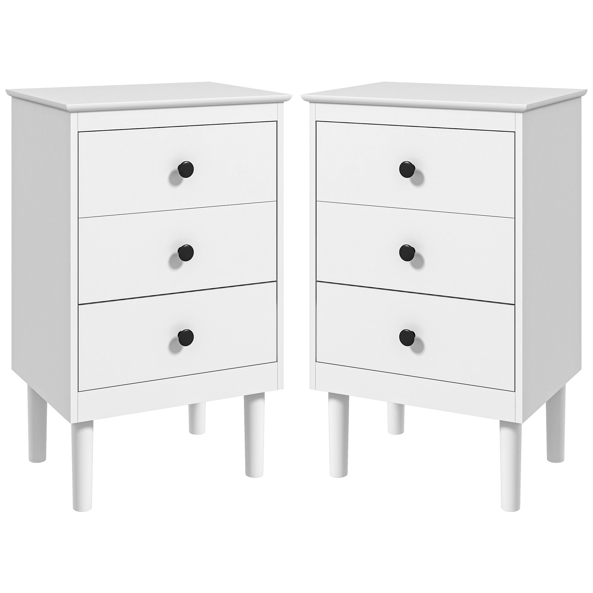 HOMCOM Set of Two Three-Drawer Bedside Tables - White