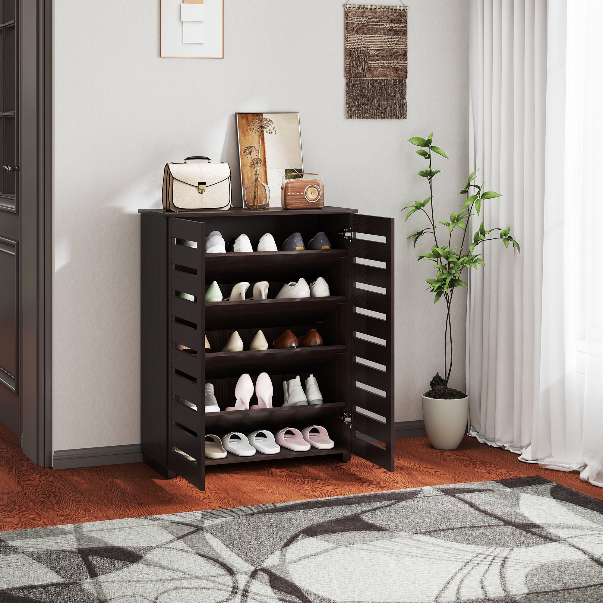 HOMCOM 15 Shoe Storage Cabinet - Wood-Effect