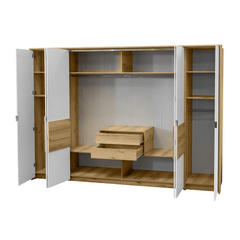 Grand Natural Oak / White Hinged Door Wardrobe 310cm –  TRENTON