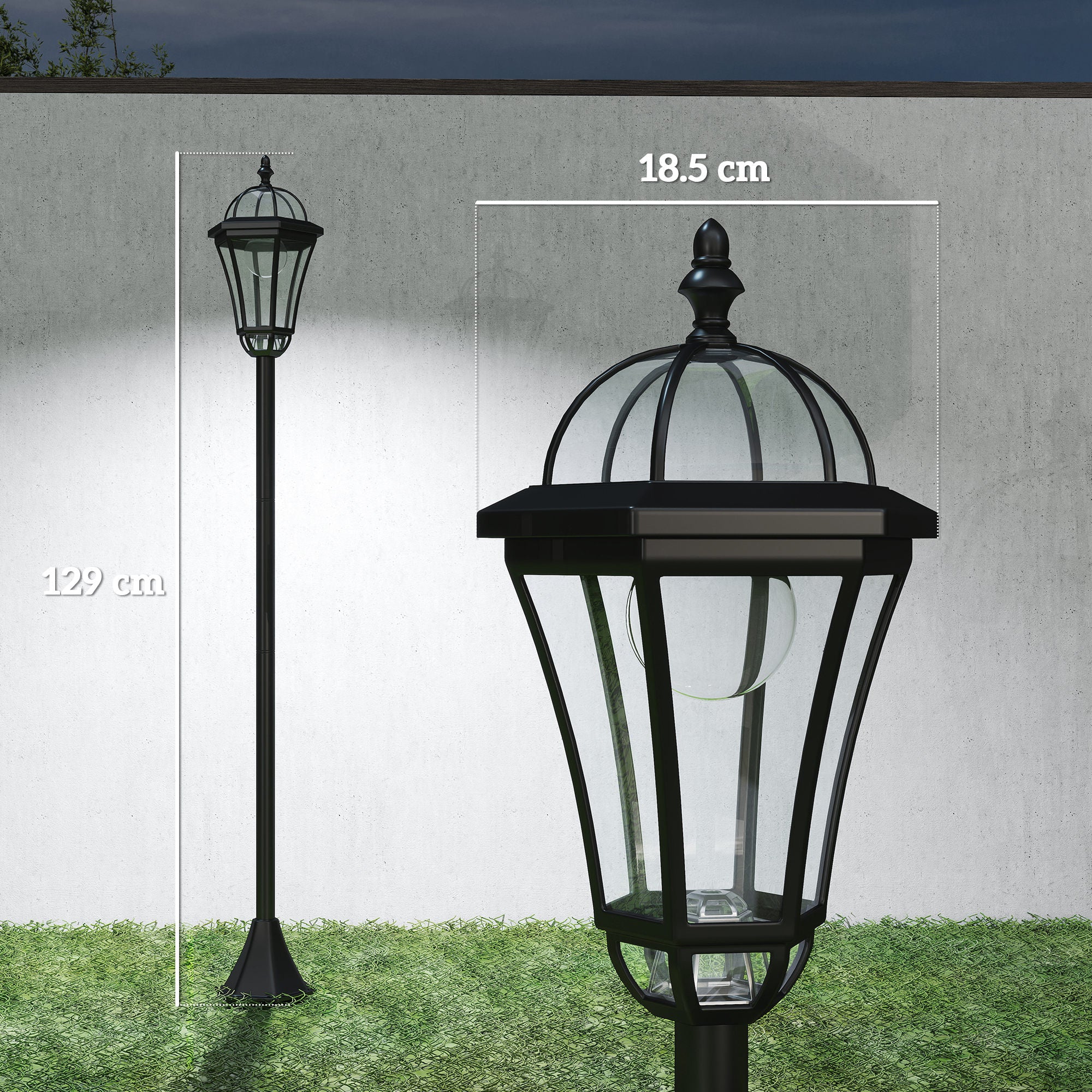Outsunny 2 PCS 1.3M Garden Solar Lamp Post Lights Solar Powered LED Lantern Patio Pathway Walkway Outdoor Water-Resist Auto Switch 6 Hours Black