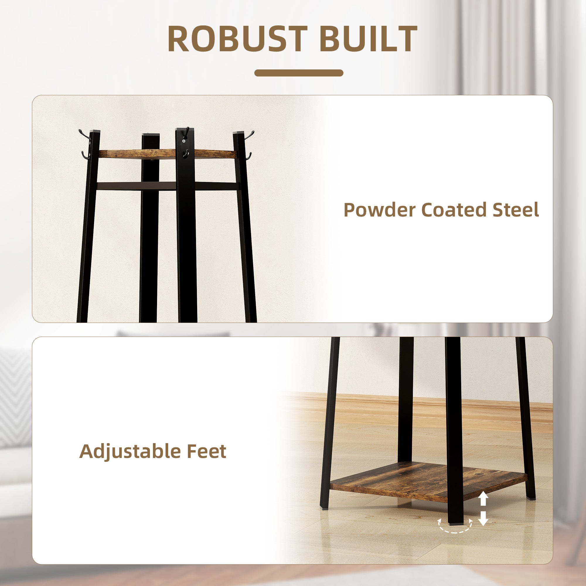 HOMCOM Compact Freestanding Coat Rack - Black/Brown