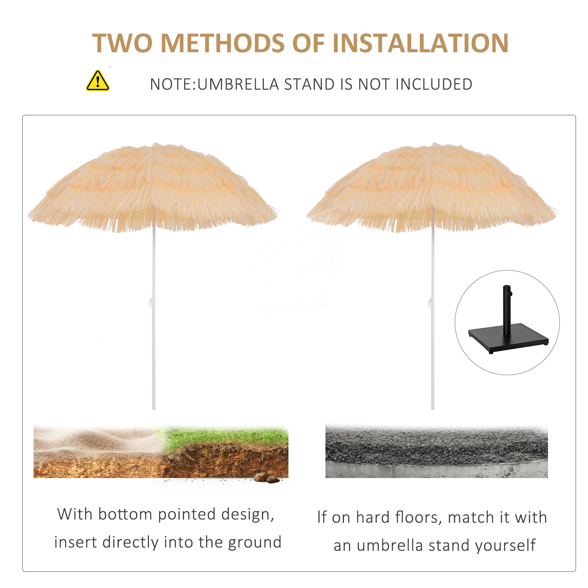 Outsunny 1.6m Patio Garden Hawaii Beach Sun Umbrella Sunshade Hawaiian Folding Tilting Crank Parasol (Wheat)