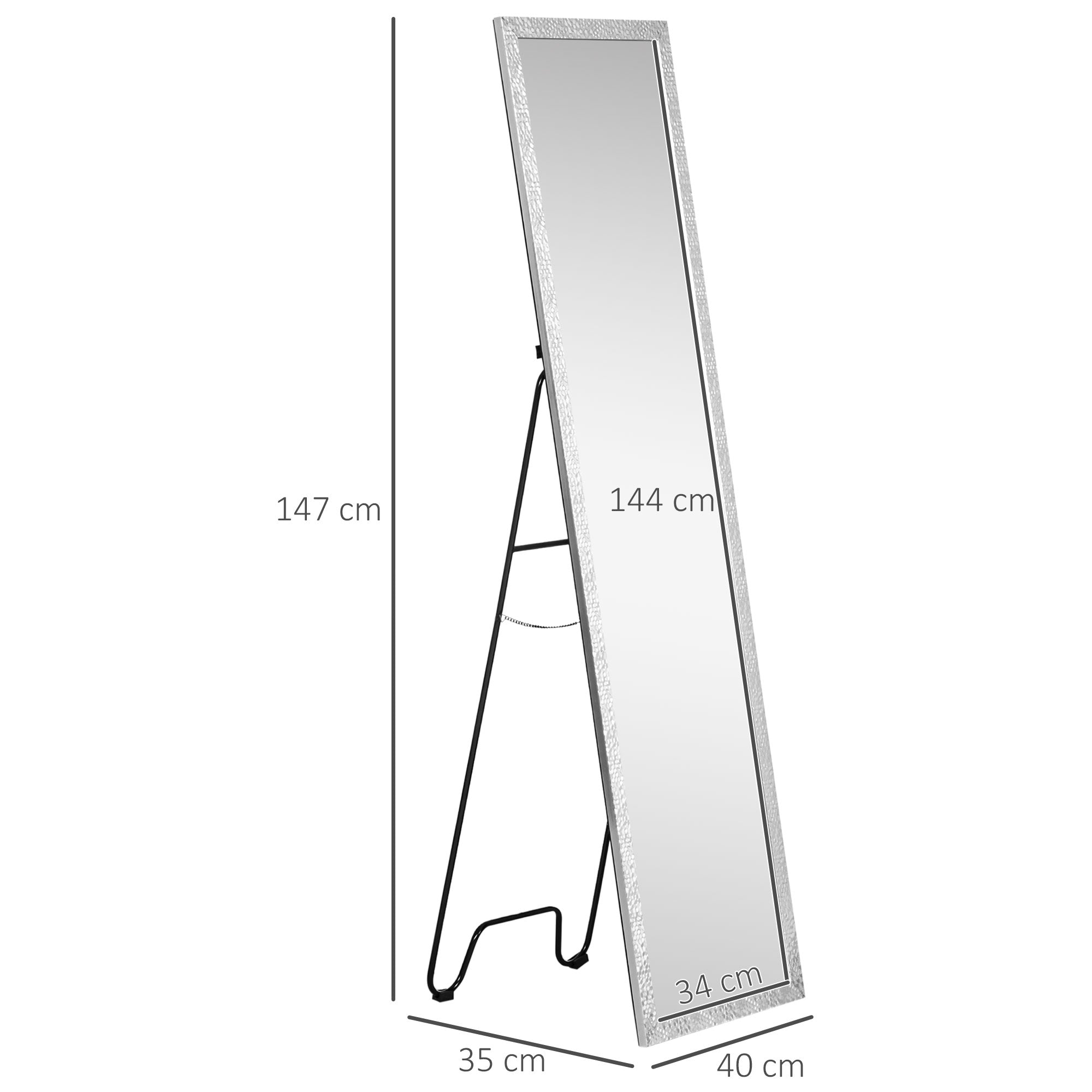 HOMCOM Full Length Mirror Free Standing Mirror Dressing Mirror with PS Frame Modern Wall Mirror for Living Room and Bedroom 34 x 144cm, Silver