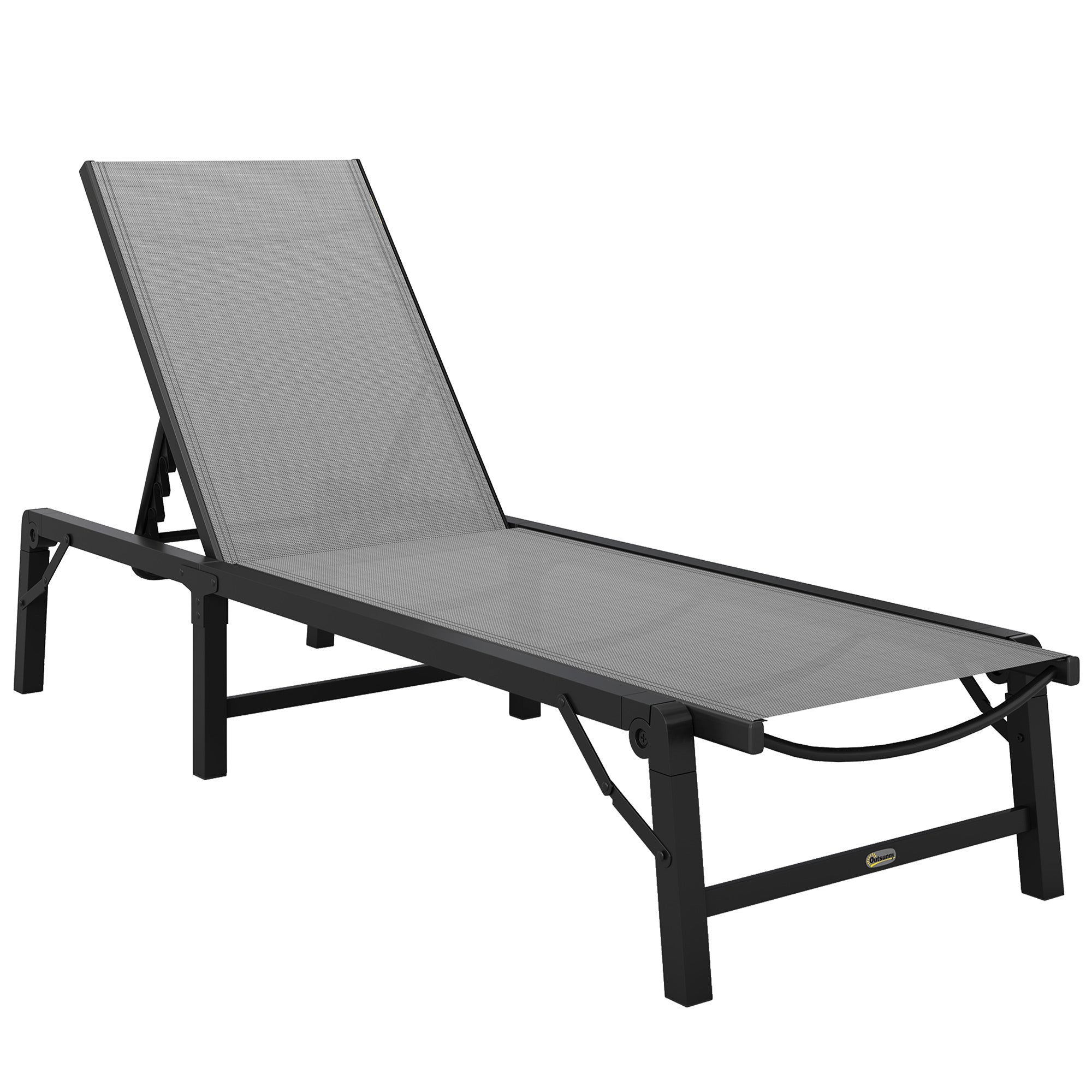 Outsunny Folding Sun Lounger, 5-Position Adjustable Reclining Garden Lounger, Garden Chaise Lounge Sunbed Recliner Chair with Steel Frame for Beach, Porch, Patio, Camping, Light Grey