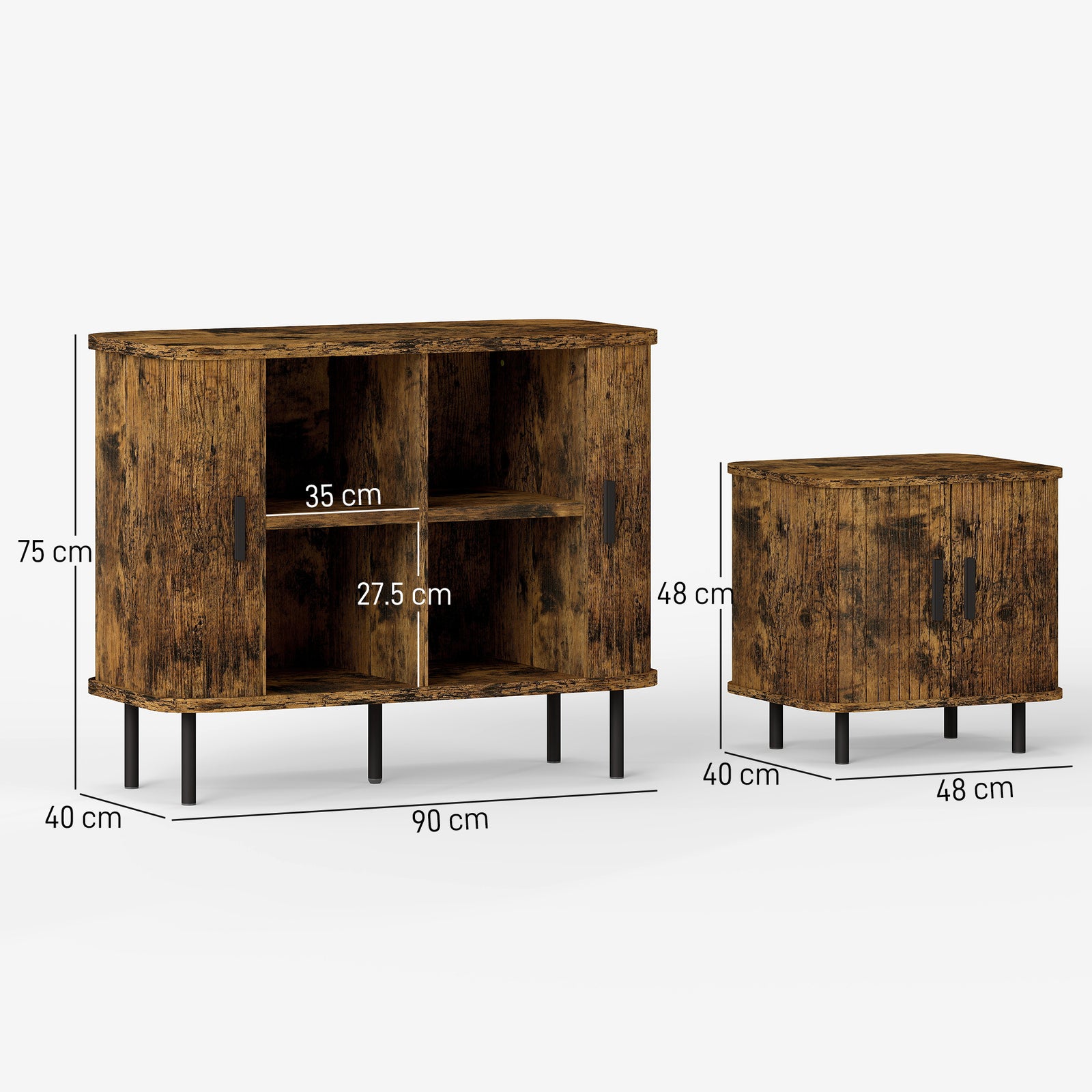 HOMCOM Mid-Century Sideboard Cabinet, Nightstand, Accent Console with Tambour Doors, Rustic Brown