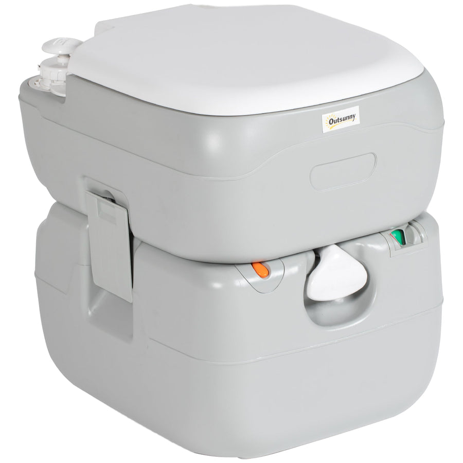 Outsunny Portable Toilet for Adults, 22L Camping Toilet with Seat, Lid and Anti-Leak Handle Pump, Outdoor Travel Toilet with Detachable Tanks for Camping, Boating, Hiking, Travel, RV, Grey