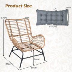 PE Rattan Leisure Chair with Cushion and Solid Metal Frame-Grey