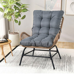 PE Rattan Leisure Chair with Cushion and Solid Metal Frame-Grey
