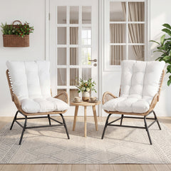 PE Rattan Leisure Chair with Cushion and Solid Metal Frame-White