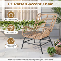 PE Rattan Leisure Chair with Cushion and Solid Metal Frame-White