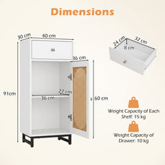 PE Rattan Storage Cabinet with Adjustable Foot Pads and Anti-toppling Kit-White