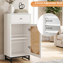 PE Rattan Storage Cabinet with Adjustable Foot Pads and Anti-toppling Kit-White
