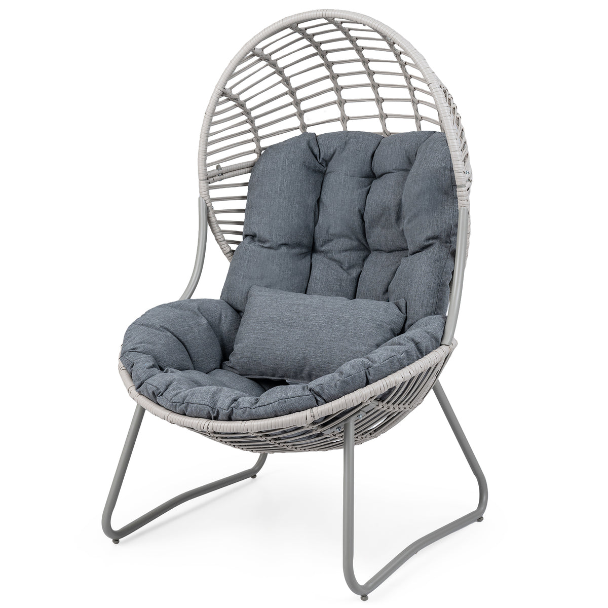 PE Wicker Egg Chair with Removable Seat and Back Cushion for Indoor Outdoor-grey