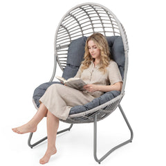 PE Wicker Egg Chair with Removable Seat and Back Cushion for Indoor Outdoor-grey