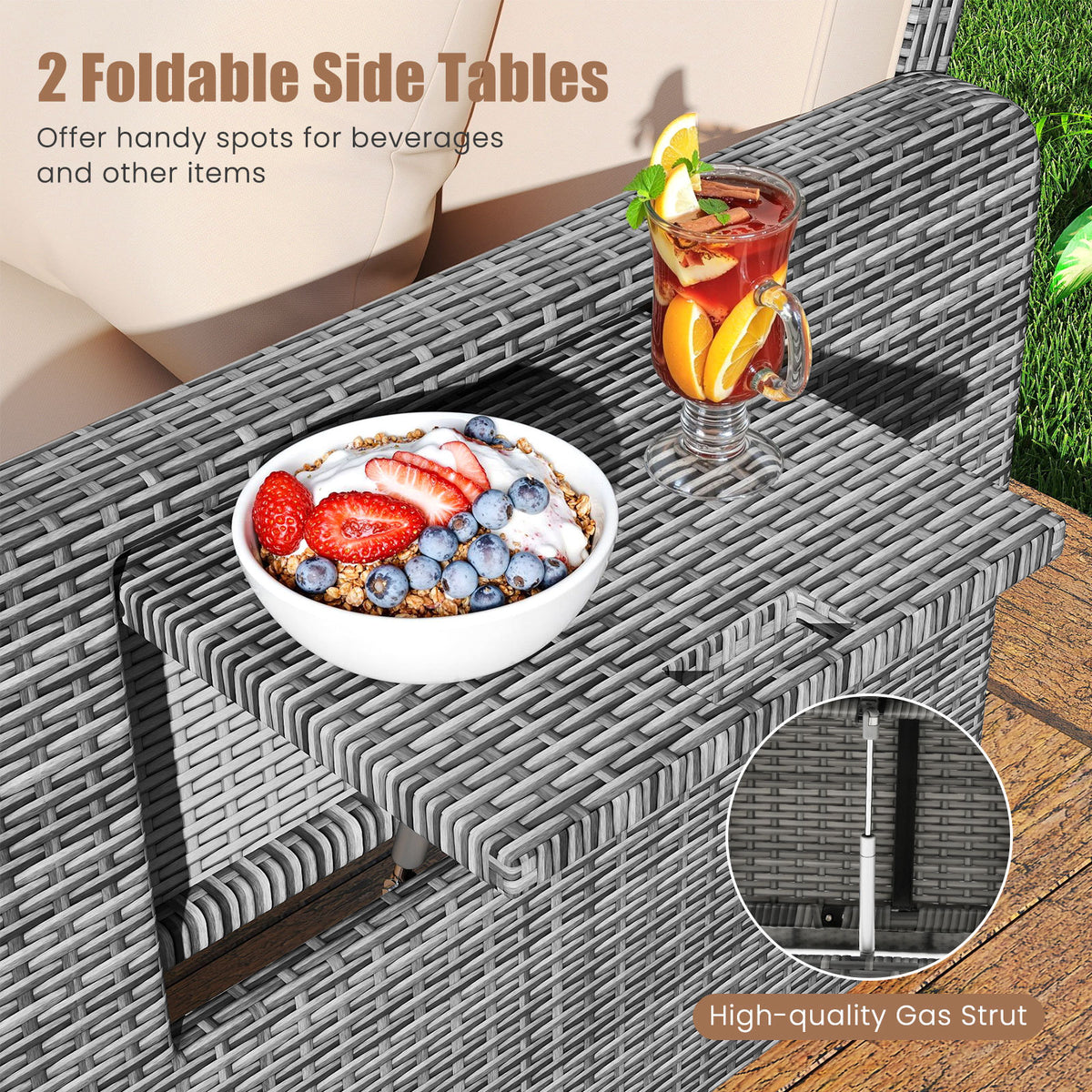 PE Wicker Outdoor Daybed with Loveseat and Ottoman for Poolside-Beige