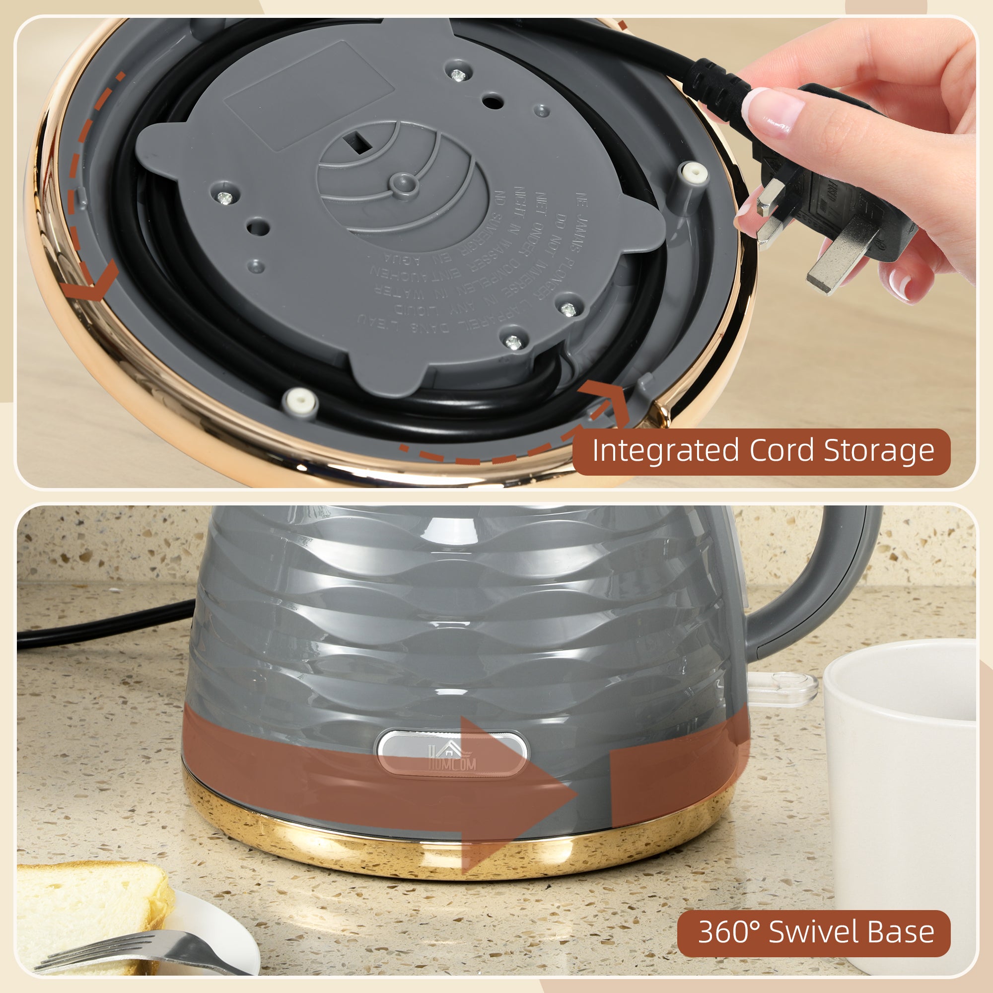 HOMCOM 3kW Rapid Boil Honeycomb Kettle - Grey