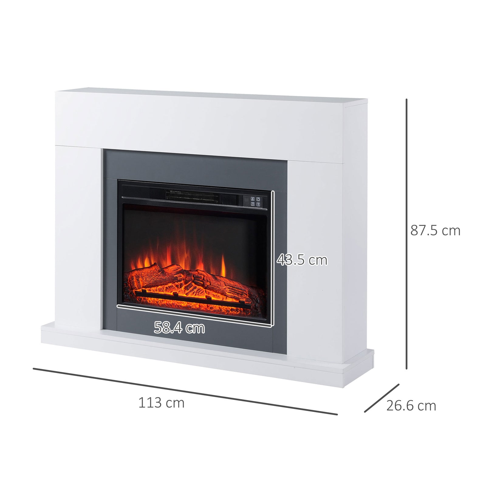 HOMCOM 44" Electric Fireplace Suite with Remote Control, 2000W Freestanding Fireplace Heater with LED Flame Effect, Overheat Protection, 7-Day Programmable Timer, White