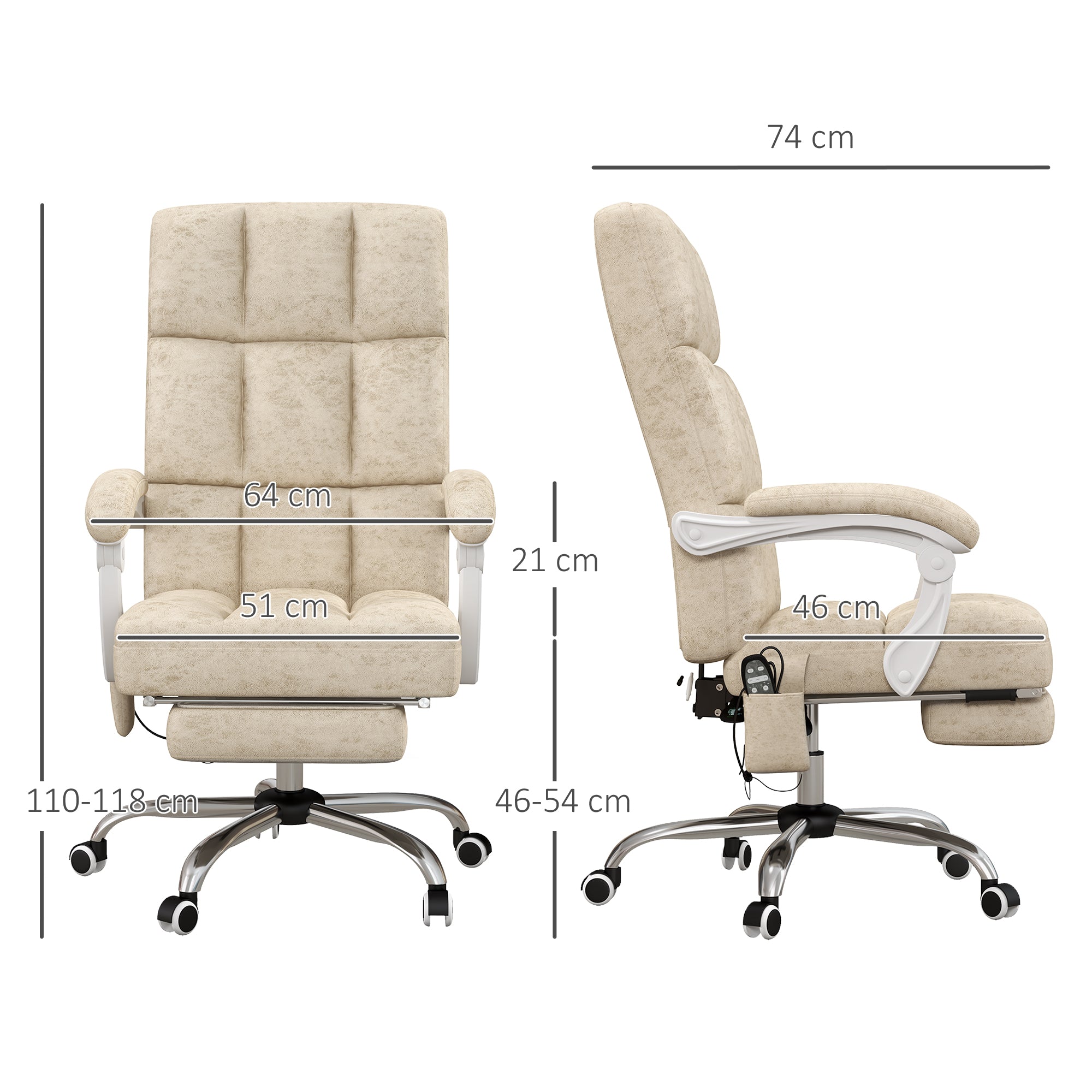 Vinsetto Massage Office Chair, Ergonomic Desk Chair, Comfy Work Study Chair with Heat, Padded Seat, 135√Ç¬∞ Reclining Back and Footrest for Home Office, Beige