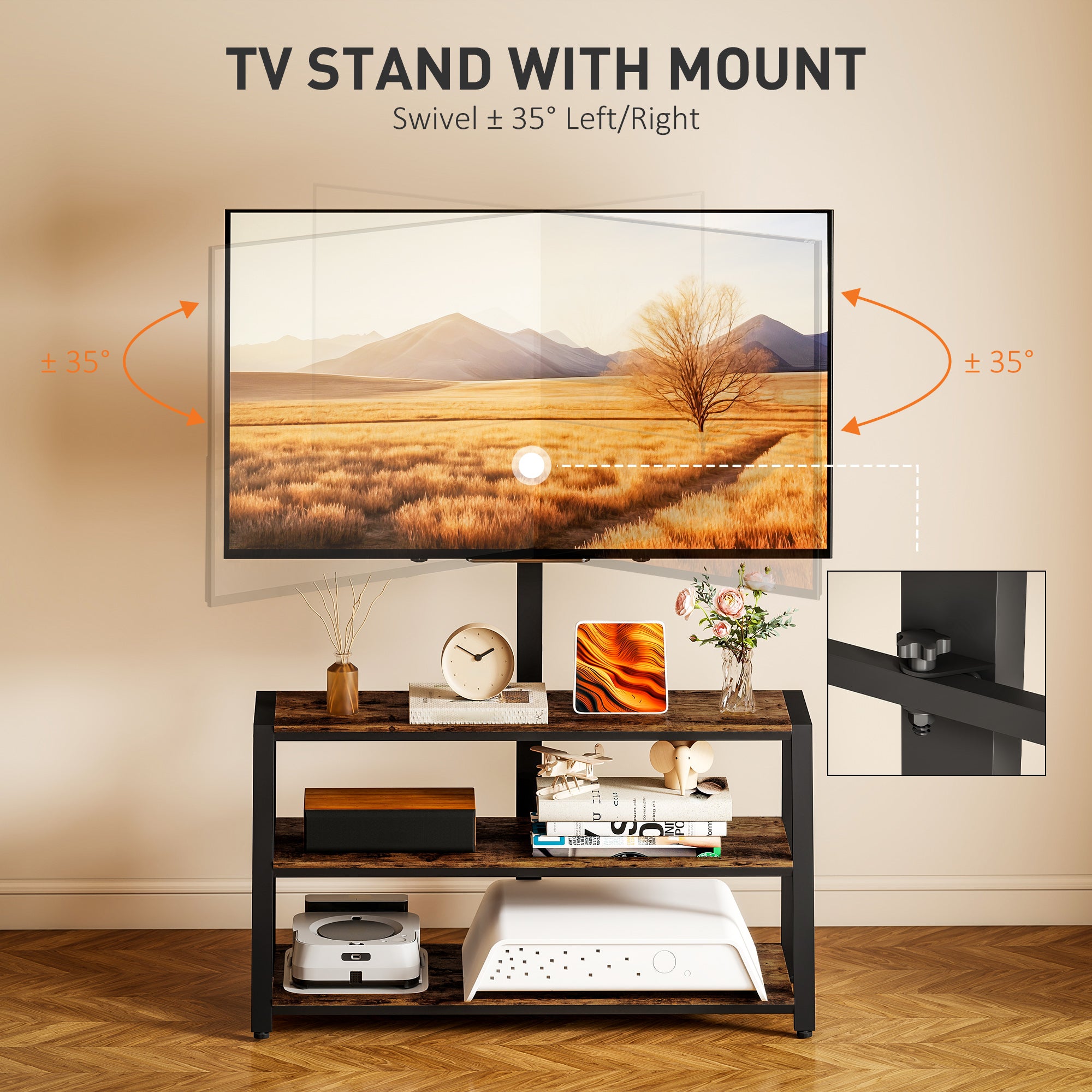 HOMCOM Industrial-Style TV Stand, with 35√Ç¬∞ Swivel Bracket - Dark Brown