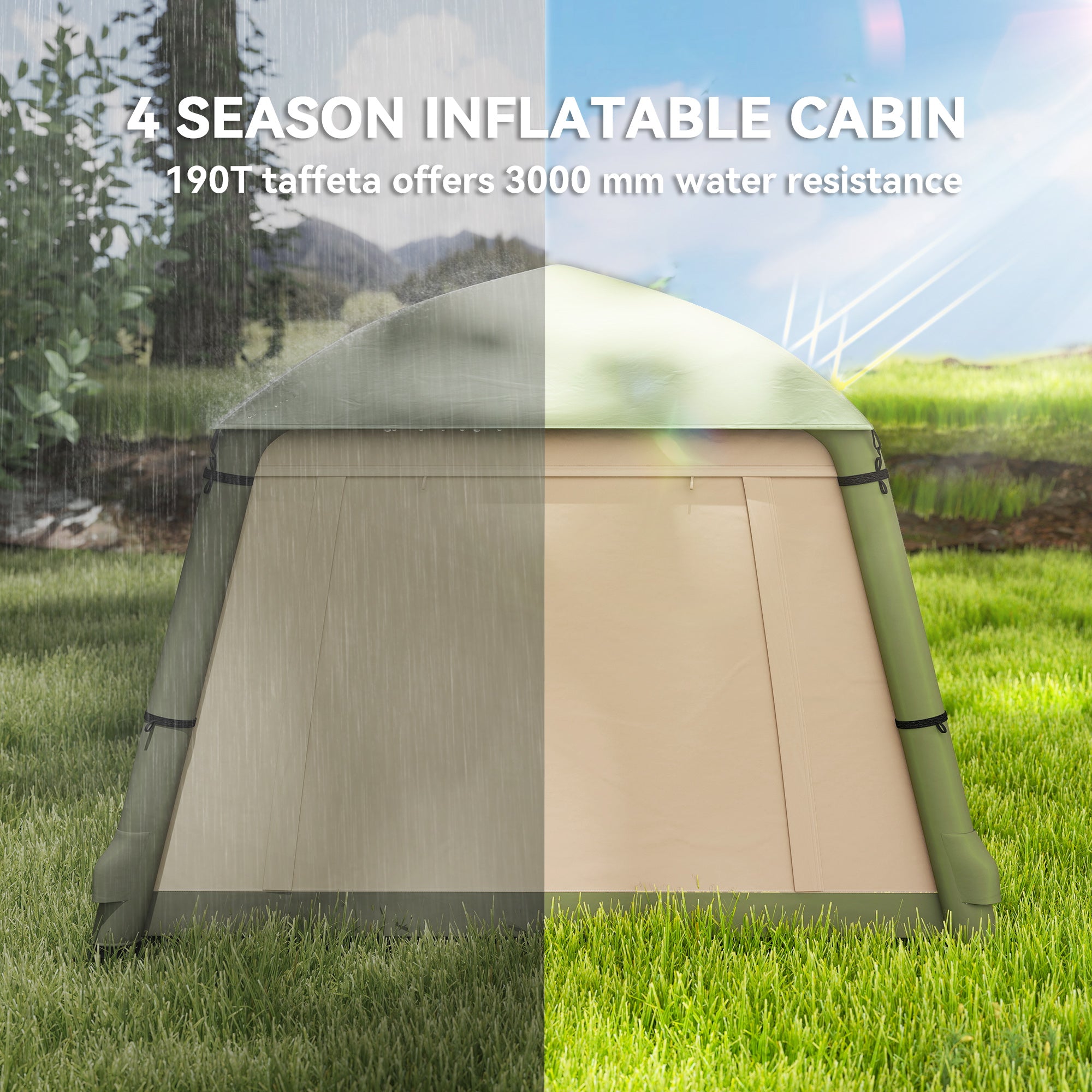 Outsunny Inflatable Camping Tent w/ Hand Pump, Easy Setup 1/2 Person Blow Up Tent Waterproof 190T Taffeta w/ Mesh Windows, Doors and Carry Bag, Brown