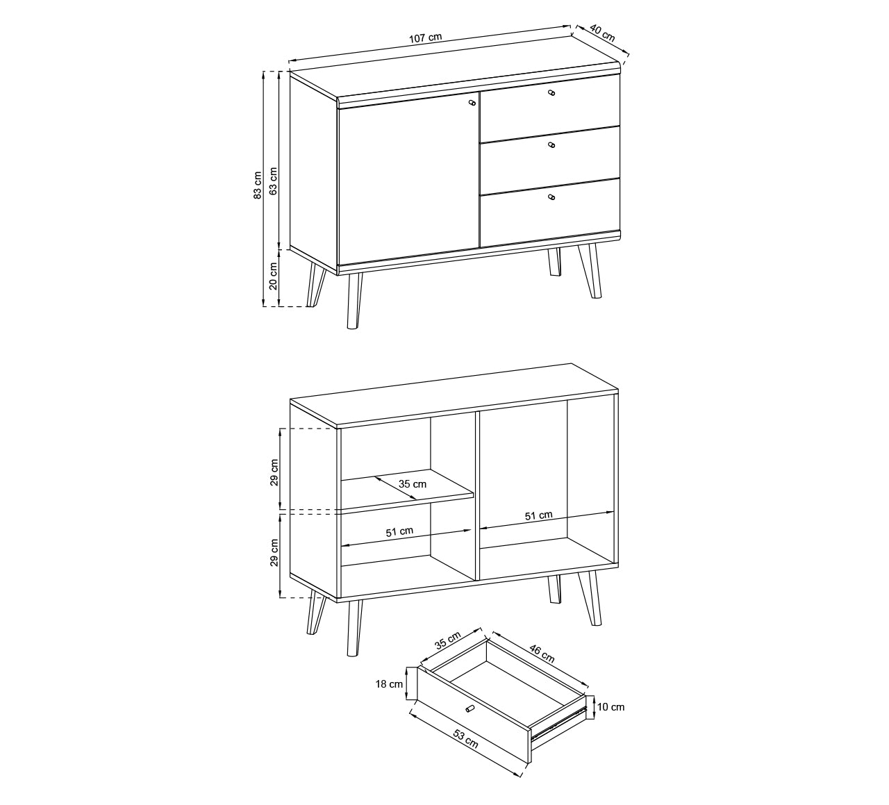 Primo Sideboard Cabinet 107cm