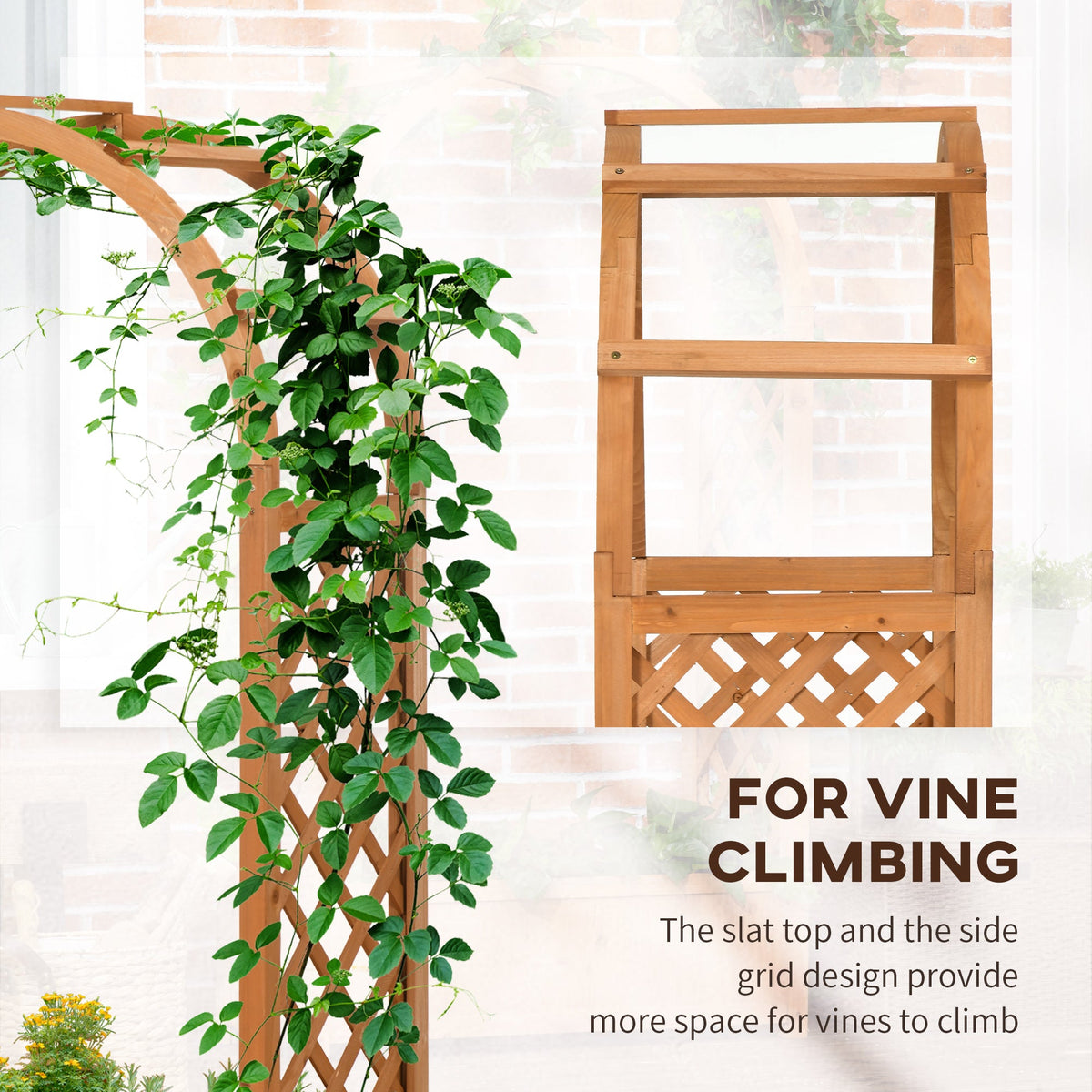 Outsunny Raised Garden Bed with Arch Trellis, Freestanding Garden Planter Box for Vine Climbing Plant Flower Herb, Brown
